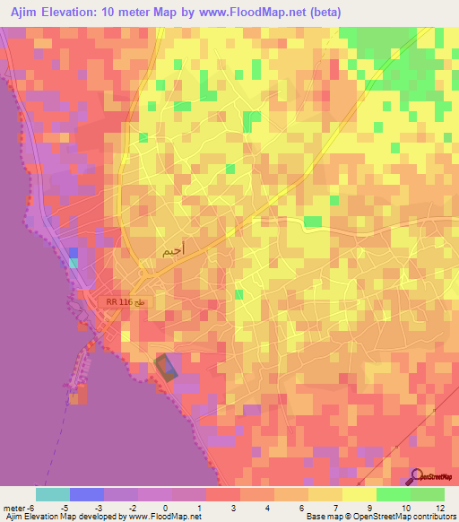 Ajim,Tunisia Elevation Map