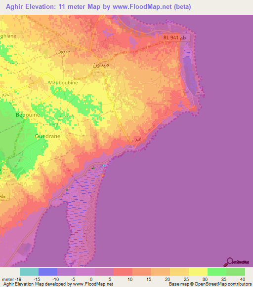 Aghir,Tunisia Elevation Map