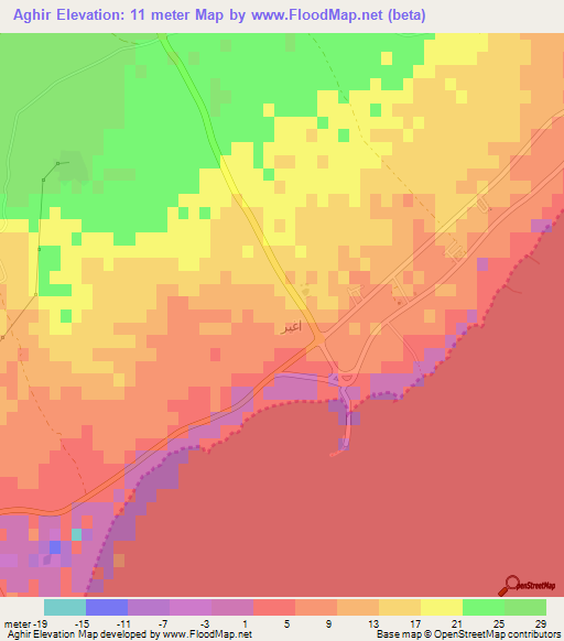 Aghir,Tunisia Elevation Map