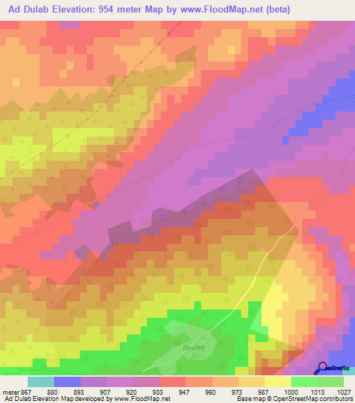 Ad Dulab,Tunisia Elevation Map
