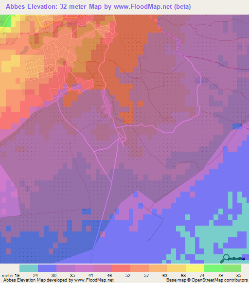Abbes,Tunisia Elevation Map
