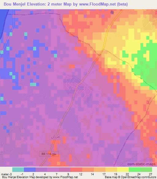 Bou Menjel,Tunisia Elevation Map
