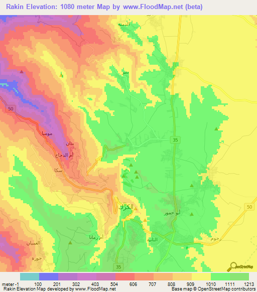 Rakin,Jordan Elevation Map