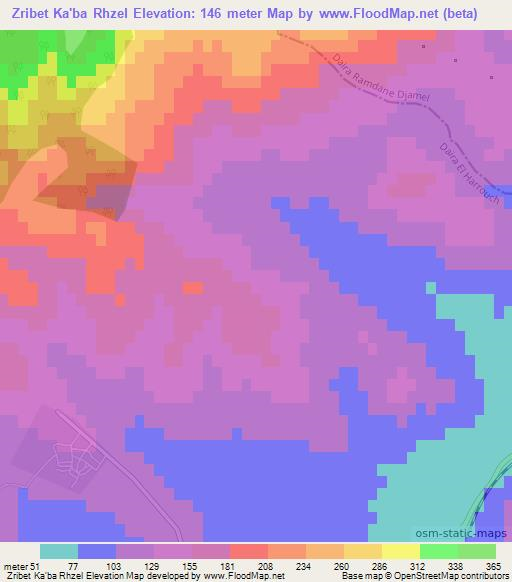 Zribet Ka'ba Rhzel,Algeria Elevation Map