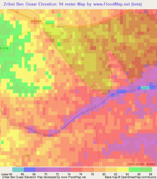 Zribet Ben Ouaar,Algeria Elevation Map
