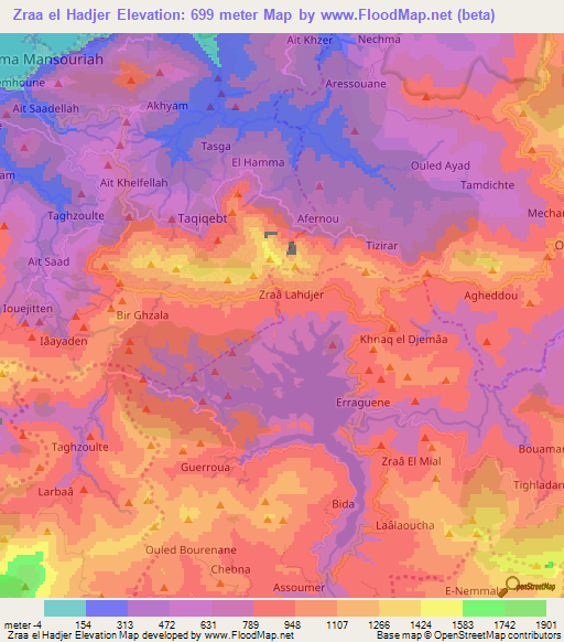 Zraa el Hadjer,Algeria Elevation Map