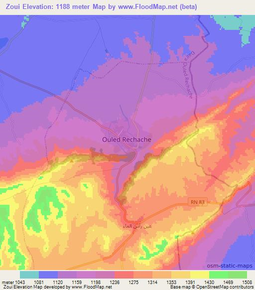 Zoui,Algeria Elevation Map
