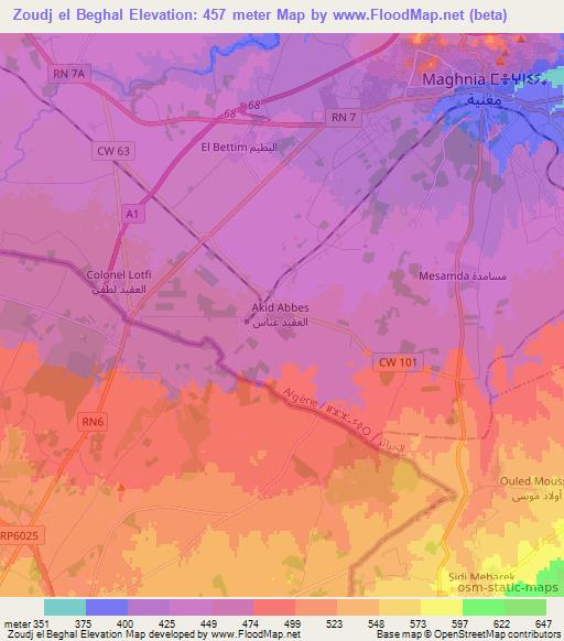 Zoudj el Beghal,Algeria Elevation Map