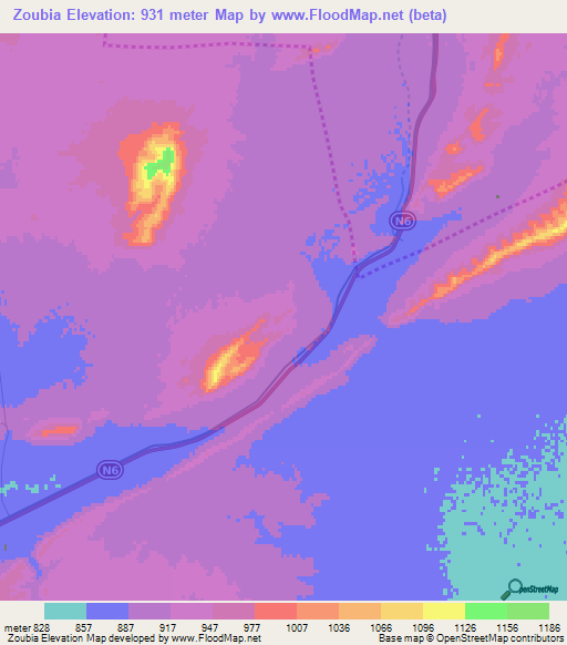 Zoubia,Algeria Elevation Map