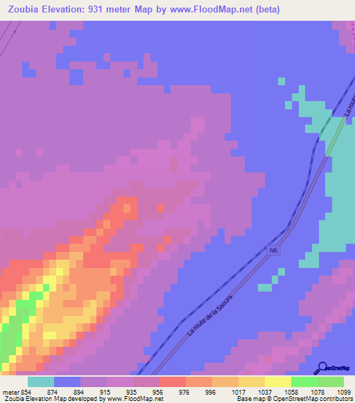 Zoubia,Algeria Elevation Map