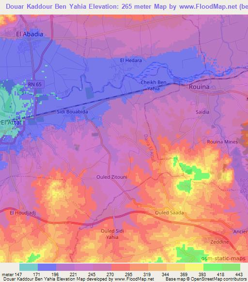 Douar Kaddour Ben Yahia,Algeria Elevation Map