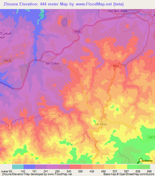 Zitouna,Algeria Elevation Map
