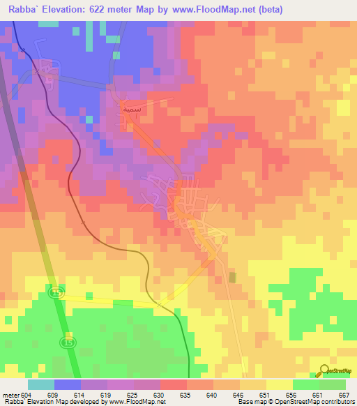 Rabba`,Jordan Elevation Map