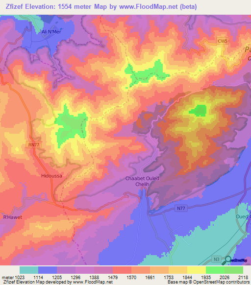 Zfizef,Algeria Elevation Map