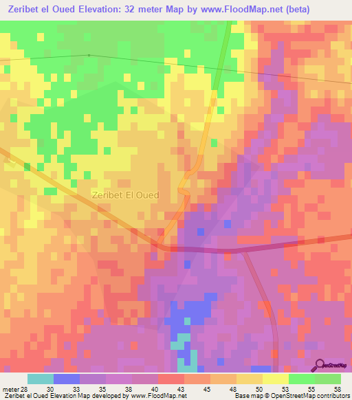 Zeribet el Oued,Algeria Elevation Map