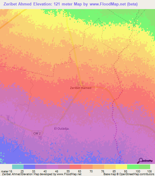 Zeribet Ahmed,Algeria Elevation Map