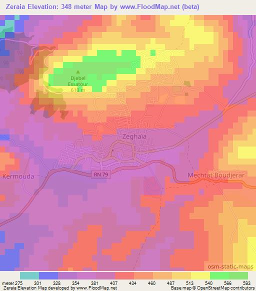Zeraia,Algeria Elevation Map