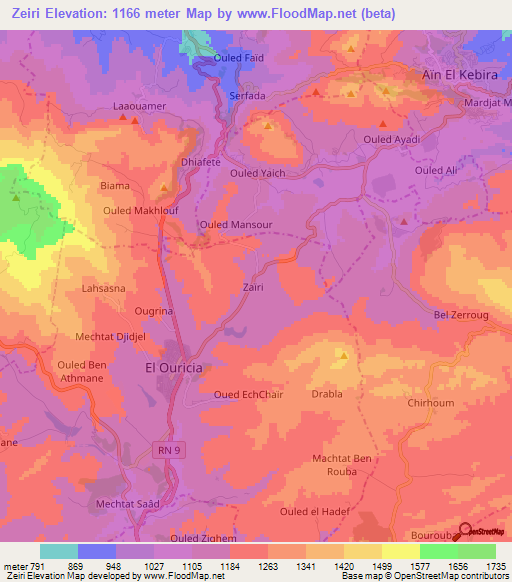 Zeiri,Algeria Elevation Map