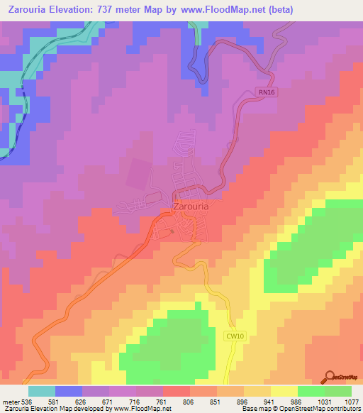 Zarouria,Algeria Elevation Map