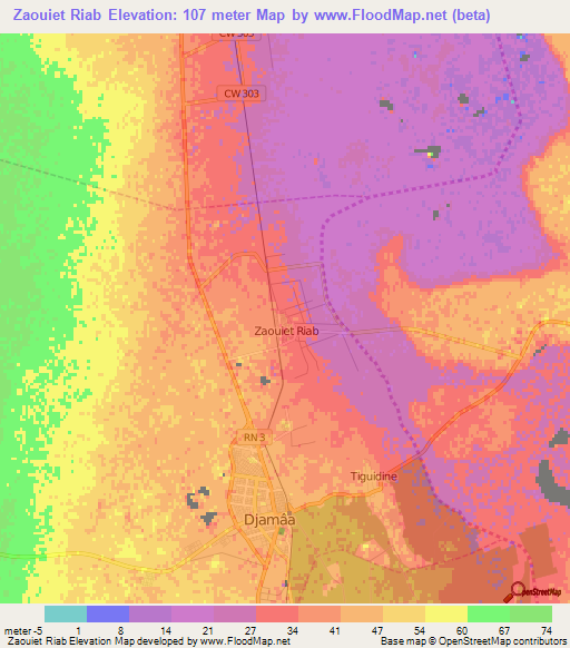 Zaouiet Riab,Algeria Elevation Map