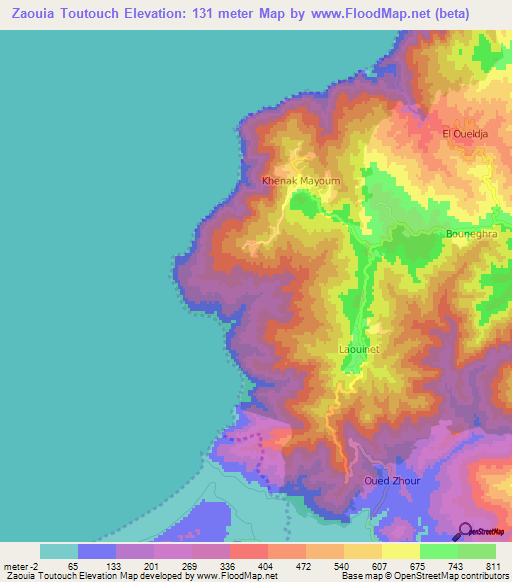Zaouia Toutouch,Algeria Elevation Map