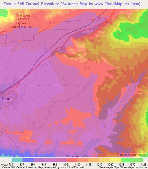 Zaouia Sidi Zaroual,Algeria Elevation Map