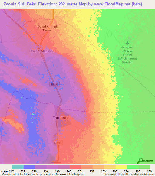 Zaouia Sidi Bekri,Algeria Elevation Map