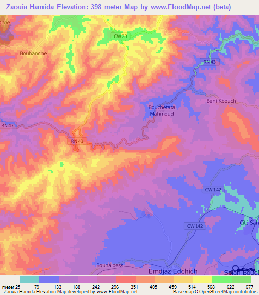 Zaouia Hamida,Algeria Elevation Map