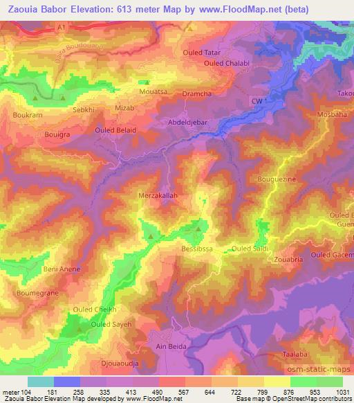 Zaouia Babor,Algeria Elevation Map