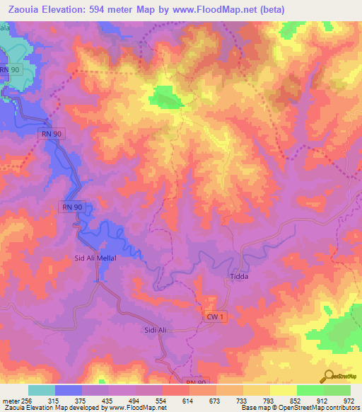 Zaouia,Algeria Elevation Map