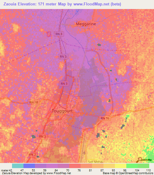 Zaouia,Algeria Elevation Map