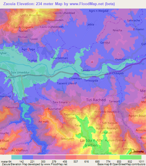Zaouia,Algeria Elevation Map