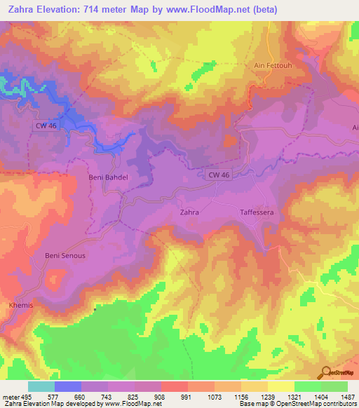 Zahra,Algeria Elevation Map