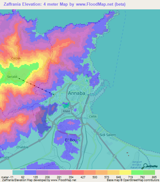 Zaffrania,Algeria Elevation Map