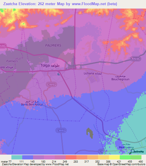 Zaatcha,Algeria Elevation Map