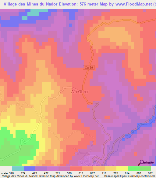Village des Mines du Nador,Algeria Elevation Map