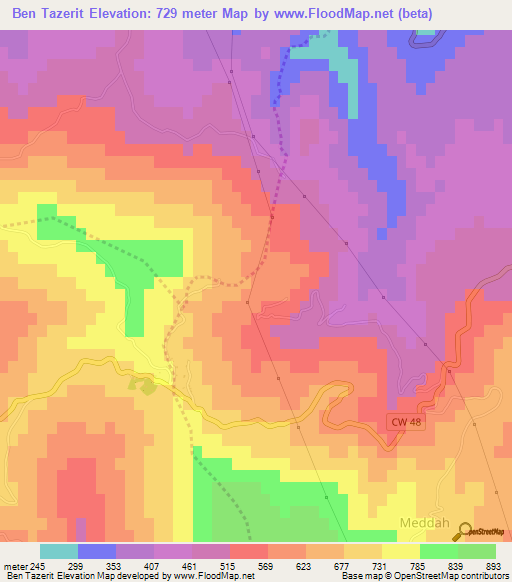 Ben Tazerit,Algeria Elevation Map