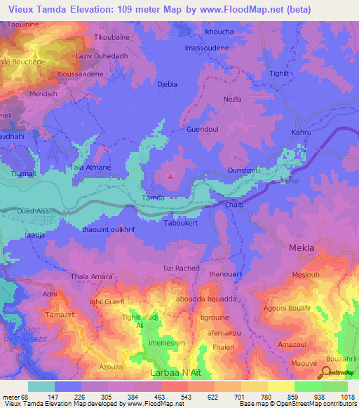 Vieux Tamda,Algeria Elevation Map