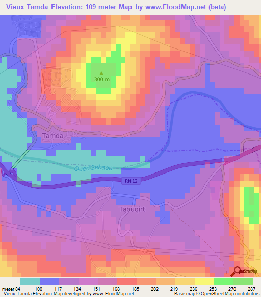 Vieux Tamda,Algeria Elevation Map