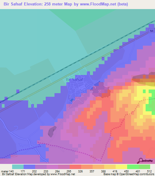 Bir Safsaf,Algeria Elevation Map