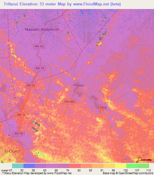 Trifaoui,Algeria Elevation Map