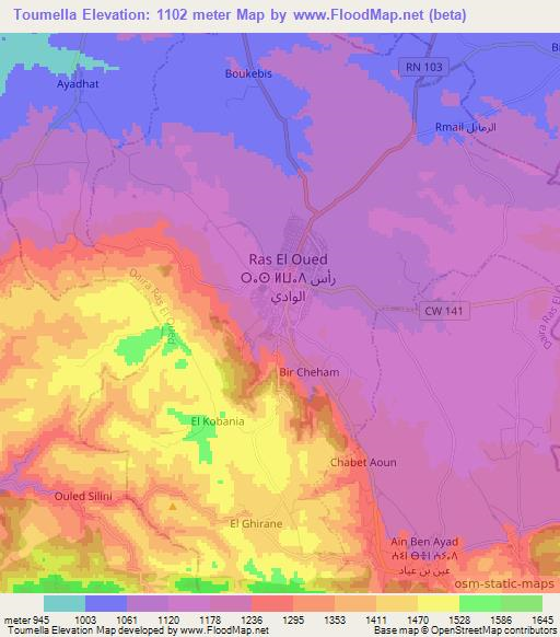 Toumella,Algeria Elevation Map