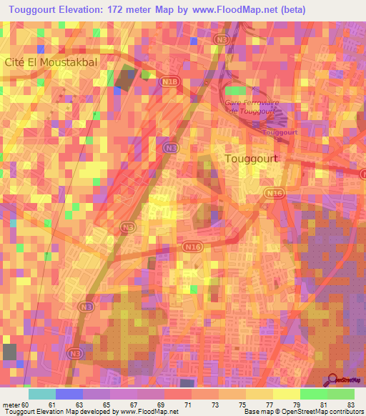 Touggourt,Algeria Elevation Map