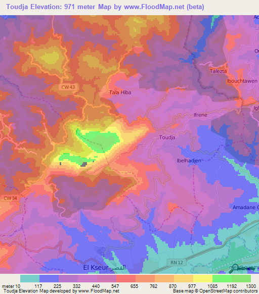 Toudja,Algeria Elevation Map