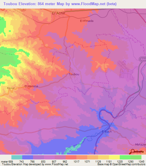 Toubou,Algeria Elevation Map