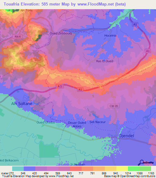 Touafria,Algeria Elevation Map