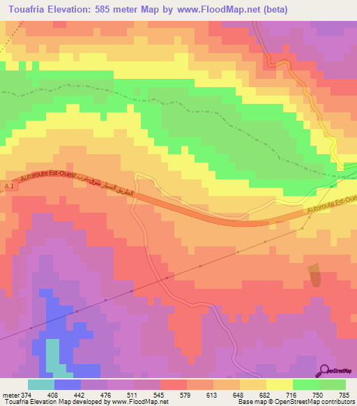 Touafria,Algeria Elevation Map