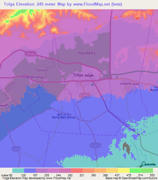 Tolga,Algeria Elevation Map