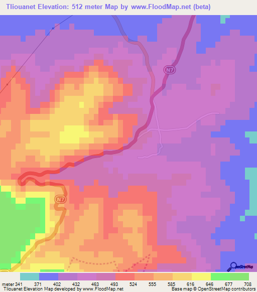 Tliouanet,Algeria Elevation Map