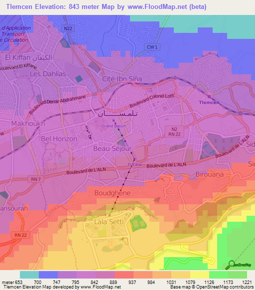 Tlemcen,Algeria Elevation Map